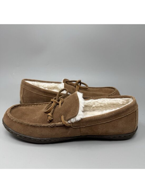Vionic Adler Moccasin Slippers Brown Suede Shearling Lined Slip On Mens Size 10 main image 4